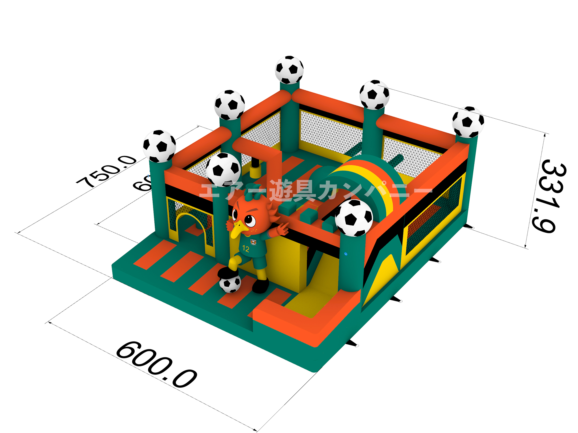 アルテリーヴォ和歌山 屋外イベント向けエア遊具の3D図面 全体構成