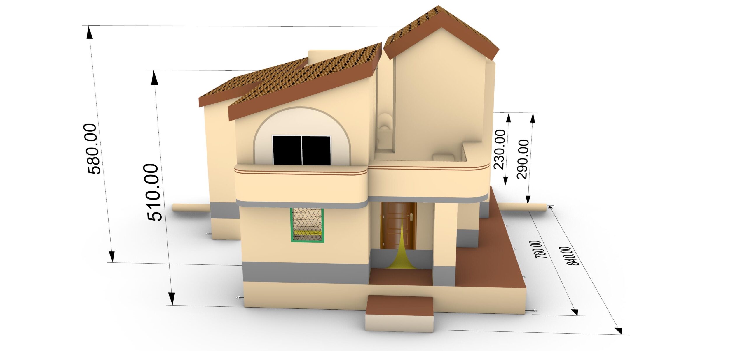 住宅外観を再現したエア遊具の3D図面（ハウスメーカー工法PR）